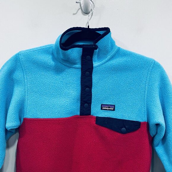 Patagonia Girl’s 10 M Synchilla Pullover T-Snap Fleece Blue Red Outdoor Hike Ski - Picture 5 of 16